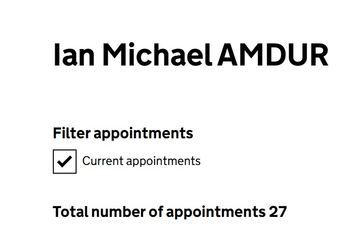 Companies House public record for Ian Michael Amdur showing 27 current appointments