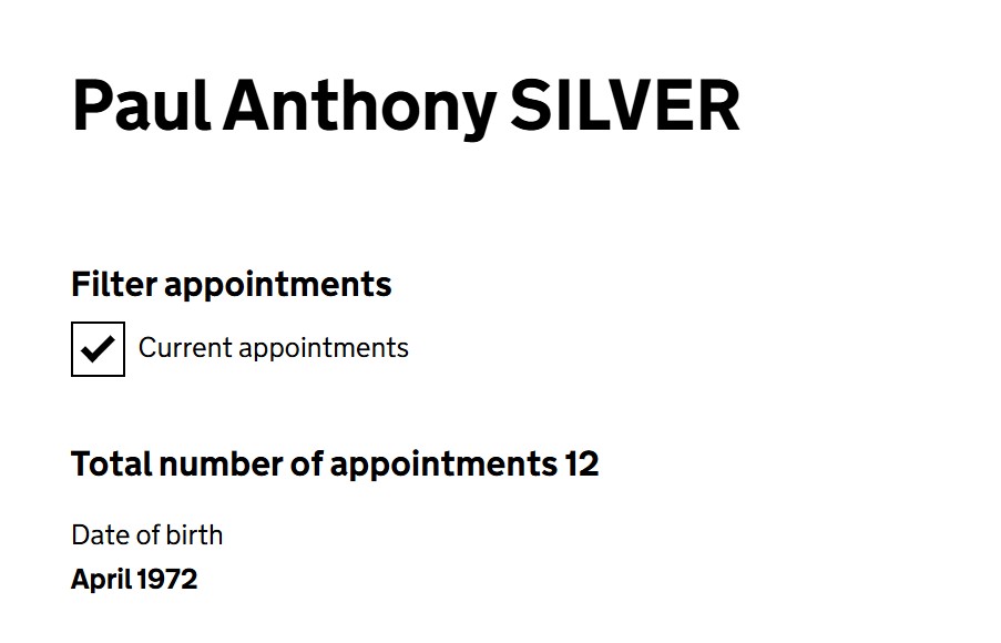 Companies House public record for Paul Anthony Silver showing 12 current appointments